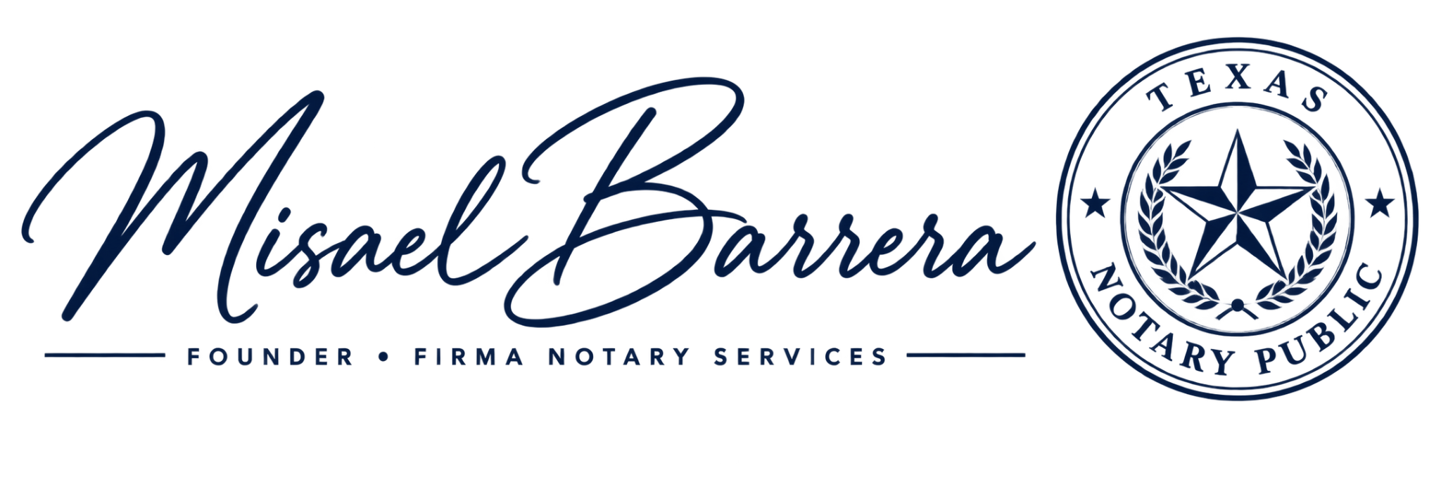 Misael Barrera, Founder of Firma Notary Services, with Texas Notary Public seal